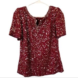 Vintage Scala Burgundy Beaded Blouse Medium